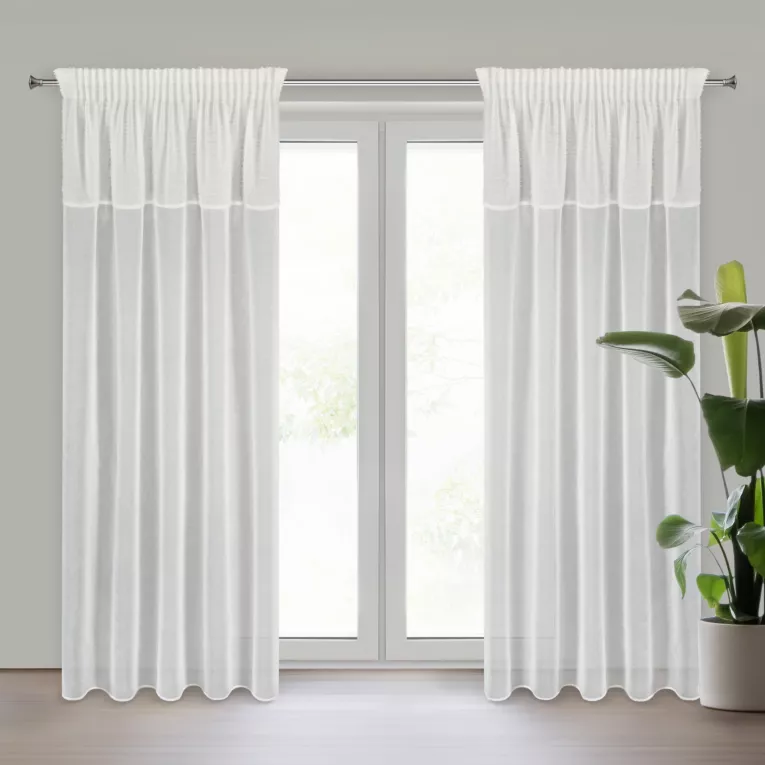 Zasłona kremowa z wstawką z moherowej tkaniny 140x270 cm taśma - AGIS Eurofirany