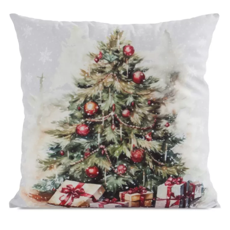 Poszewka na poduszkę 45x45 cm welwetowa zielono, czerwona z motywem choinki świątecznej Eurofirany