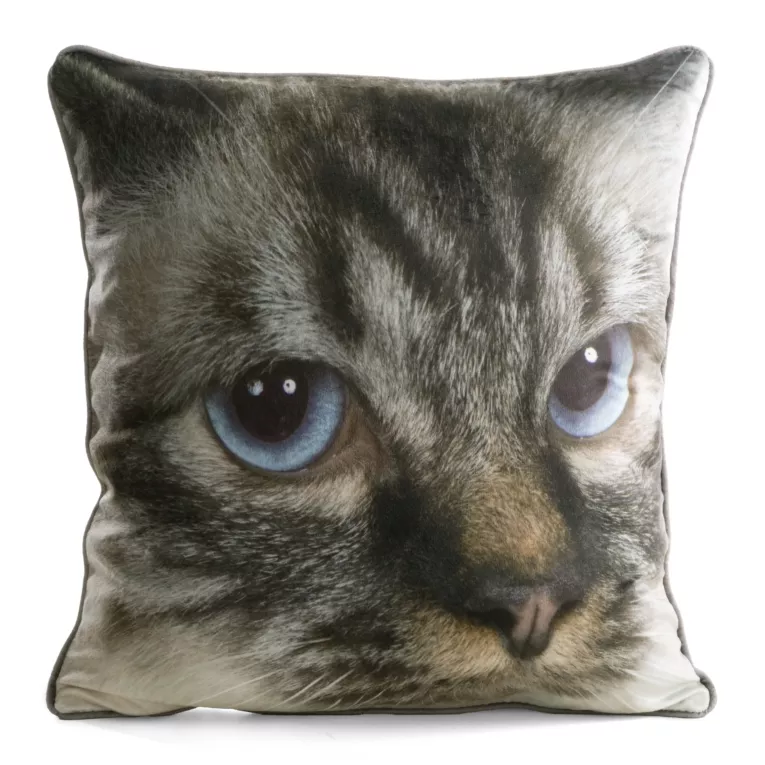 Poszewka na poduszkę 45x45 cm welwetowa beżowo, biała z motywem kota ANIMAL 80 Eurofirany