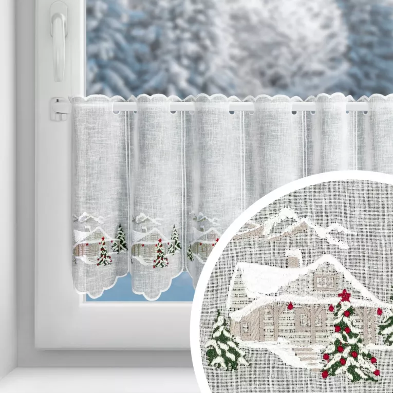 Tkanina firanowa zazdrostka z świątecznym haftem Eurofirany