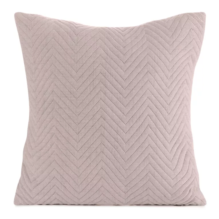 Poszewka na poduszkę 45x45 cm o strukturze lnu pikowana metodą hot press w wzór jodełki różowa LEN EUROFIRANY PREMIUM