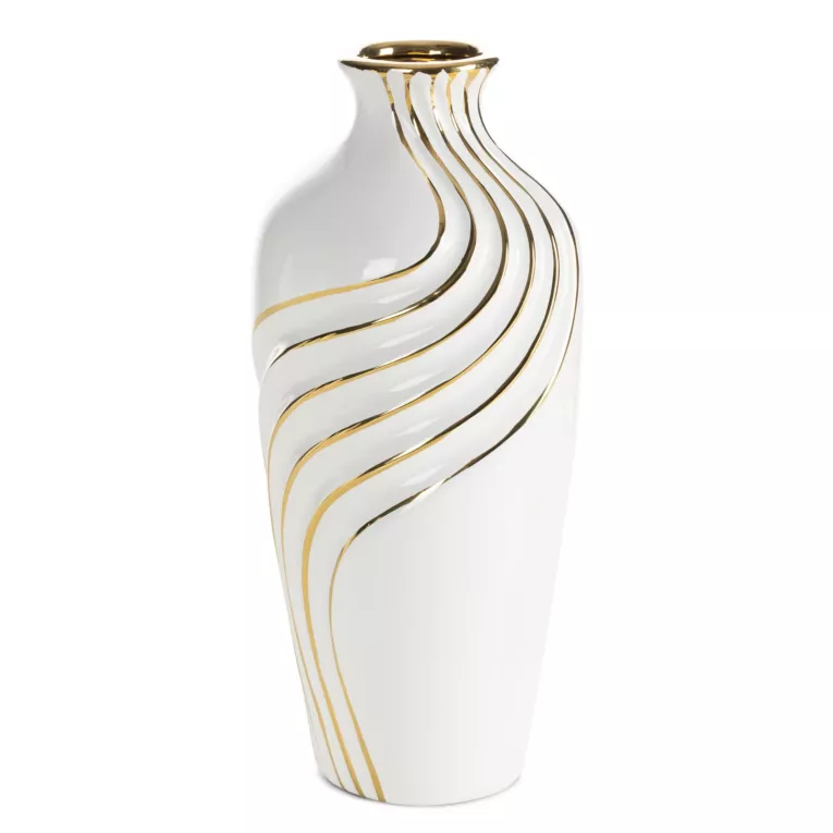 Wazon dekoracyjny biało, złoty zdobiony subtelnymi liniami 15x33 cm ESTELA Eurofirany