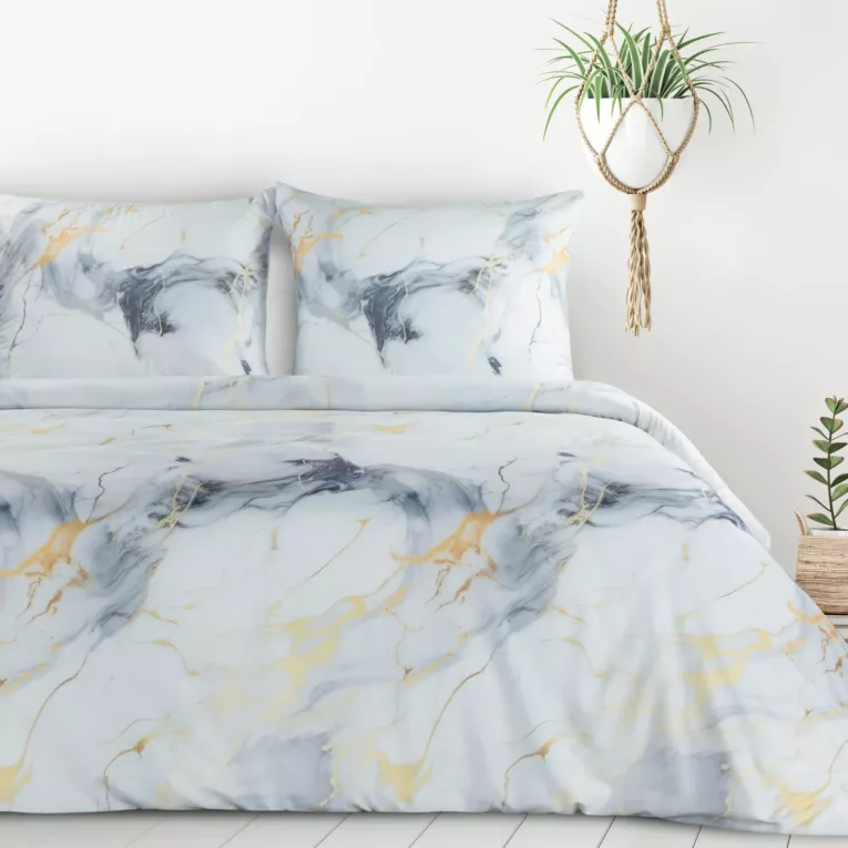 Pościel 220x200 cm kolor biało, stalowy z motywem marmurku VERANO 12 design 91 Eurofirany