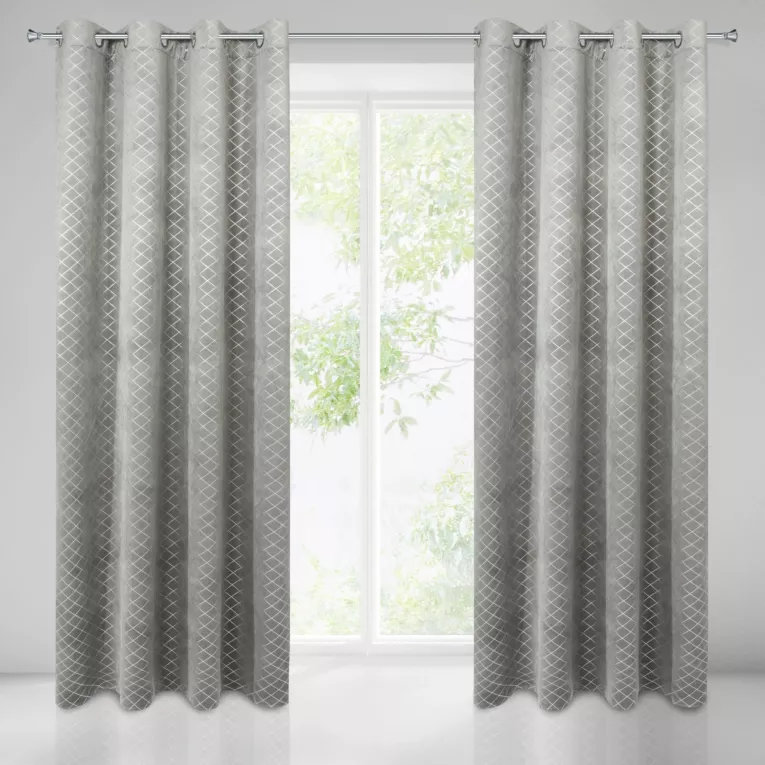 Zasłona KARINA z welwetu w srebrną kratę Eurofirany