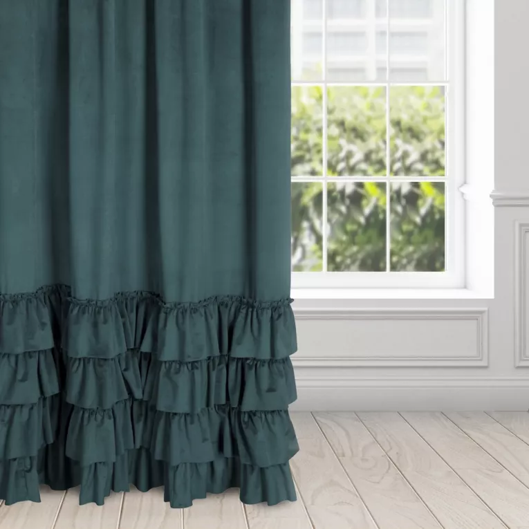 Zasłona morska z welwetu zdobiona falbanami 140x270 taśma CHARLOTTE 1 Eurofirany