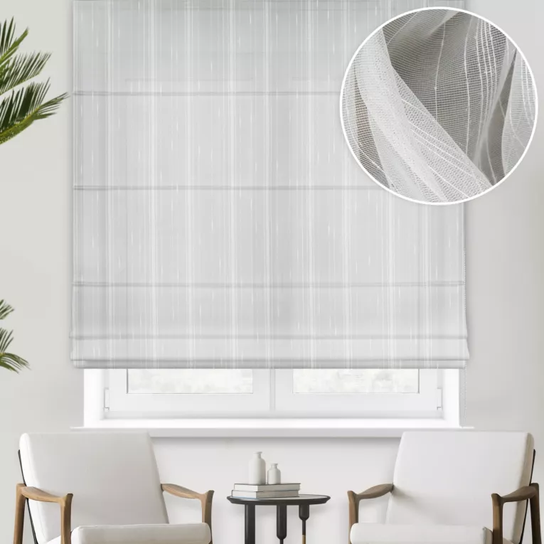 Roleta rzymska naturalna mikrosiateczka z połyskującymi pionowymi paseczkami