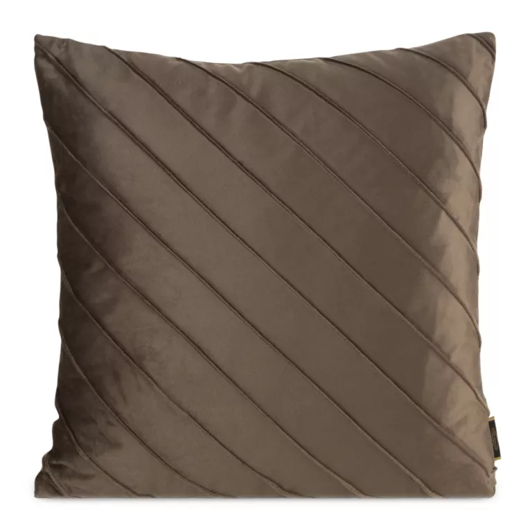 Poszewka na poduszkę 45x45 cm welwetowa z ozdobnym geometrycznym przeszywanym wzorem jasnobrązowa NALA EUROFIRANY PREMIUM