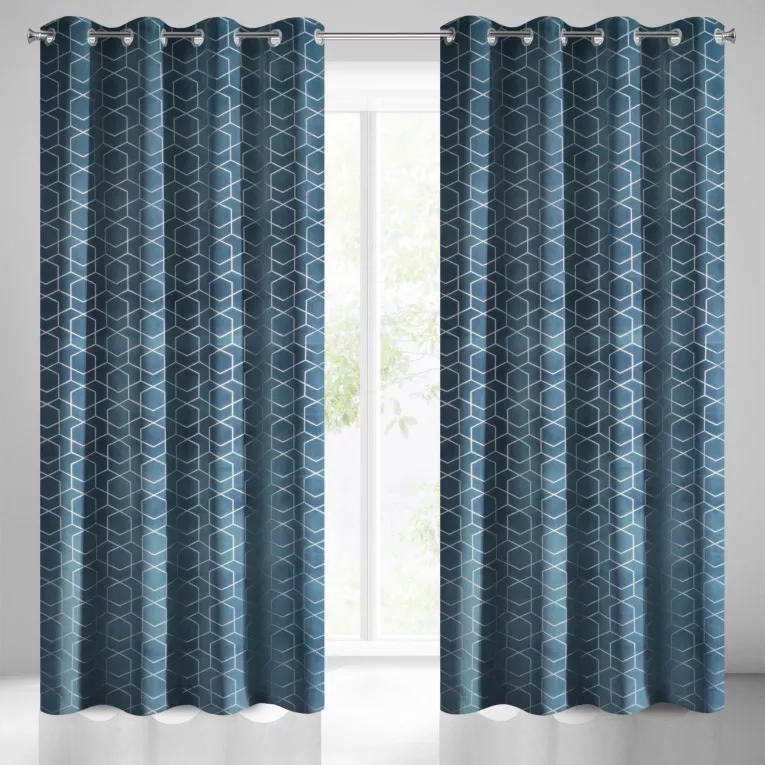 Zasłona granatowa ze srebrnym wzorem, welwetowa 135x250 cm przelotka MANDI Eurofirany
