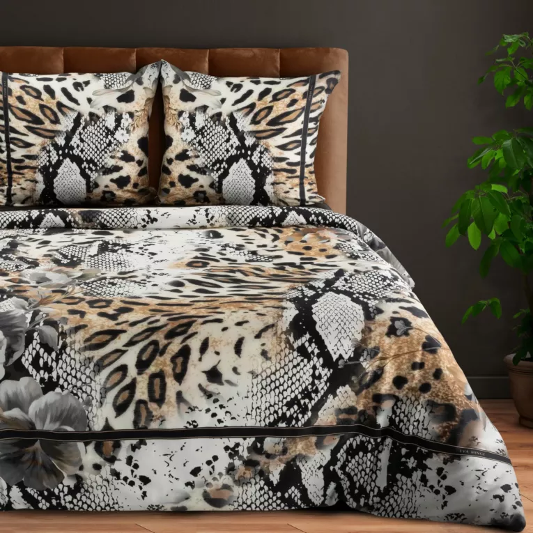 Pościel 140x200 cm z makosatyny bawełnianej kolor jasnobrązowy, czarny z motywem zwierzęcym EVA 20 Eva Minge Eurofirany