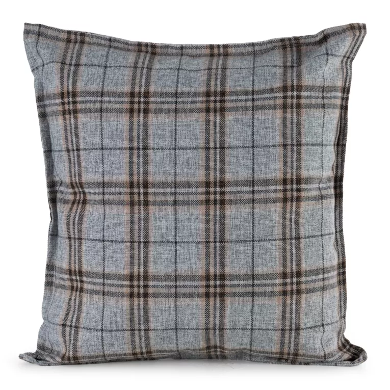 Poszewka na poduszkę 45x45 cm z tkaniny wodoodpornej na taras oraz balkon zdobiona nadrukiem kraty srebrno, brązowa GARDEN Eurofirany