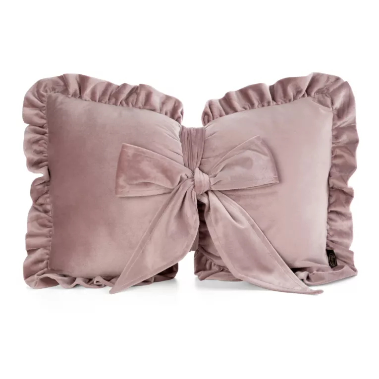 Poduszka kokarda dekoracyjna 35x55 cm welwetowa kolor pudrowy z ozdobną falbanką - KOKARDA 2 Eurofirany