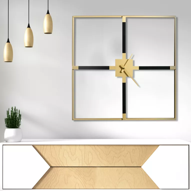 Czarny złoty nowoczesny zegar ścienny dekoracyjny kwadratowy 80x80x5 cm Eurofirany