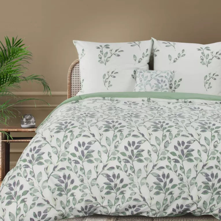 Pościel 220x200 cm z mieszanki włókien kolor biały, zielony zdobiony motywem roślinnym CLARISSA Design 91 Eurofirany