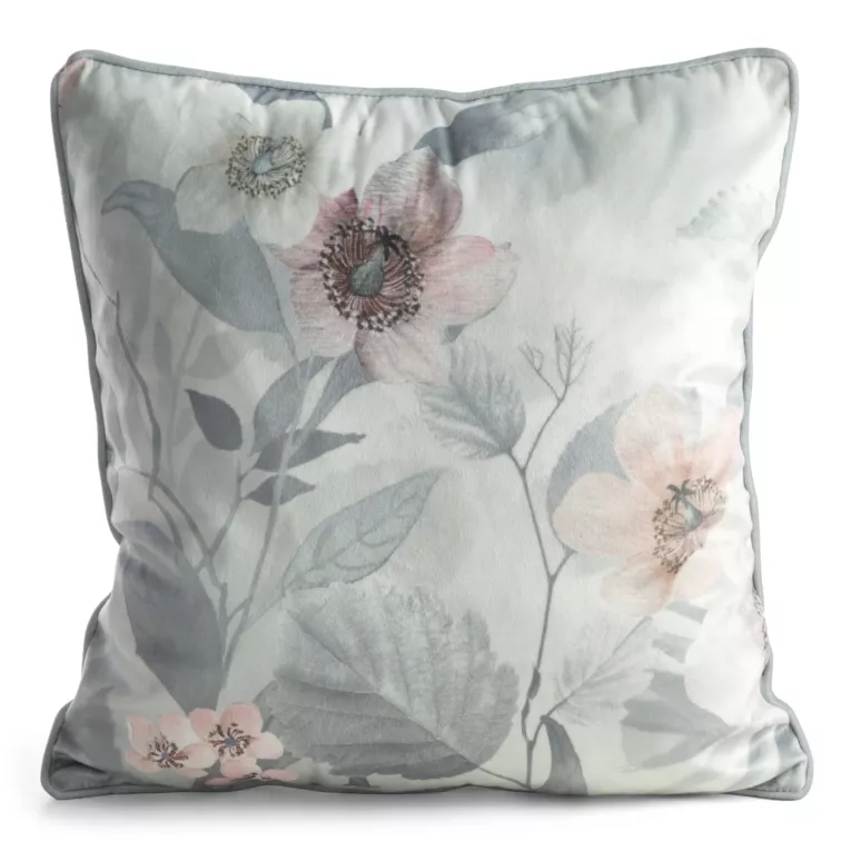 Poszewka na poduszkę 45x45 cm z welwetu biało, srebrna z motywem kwiatów - ELIA Eurofirany