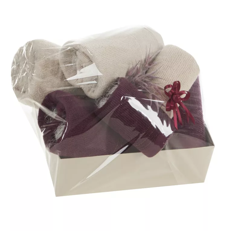 Zestaw ręczników bawełnianych na prezent 2 szt 30x50 cm, 2 szt 50x90 cm, 2 szt 70x140 cm kolor burgundowy, beżowy z wytłaczanymi paseczkami Eurofirany