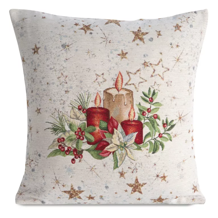 Poszewka na poduszkę 45x45 cm bawełniana, gobelinowa świąteczna z mieszanki włókien naturalno, czerwona GOB Eurofirany