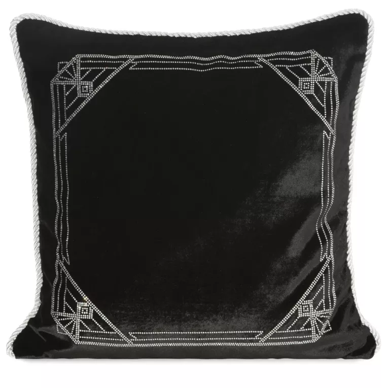 Poszewka na poduszkę 45x45 cm welwetowa zdobiona wzorem z kryształków czarna ROYAL 9 Eurofirany