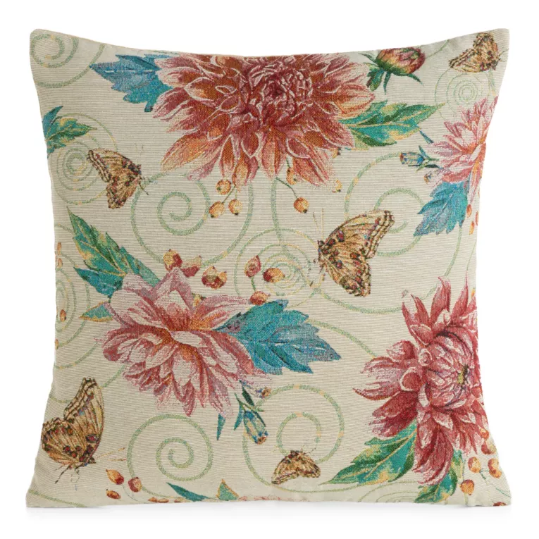 Poszewka na poduszkę 45x45 cm bawełniana, żakardowa z motywem roślinnym beżowo, czerwona GOBELIN Eurofirany