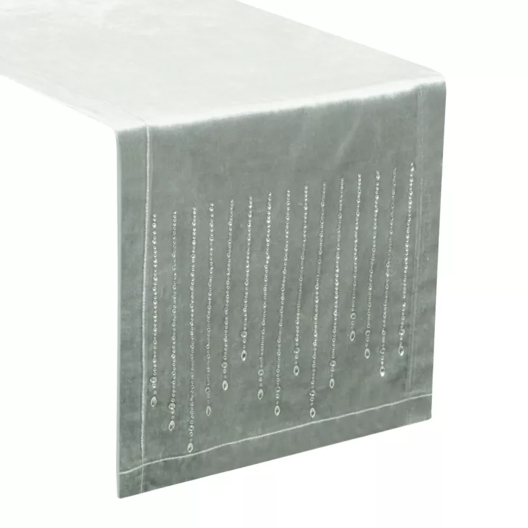 Bieżnik na stół srebrny 35x220 cm welwetowy ROYAL 3 z cyrkoniami