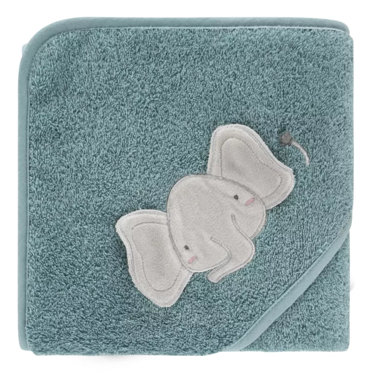 Ręcznik kąpielowy dziecięcy 100x100 cm bawełniany kolor niebieski z kapturem i aplikacją słonika 400 g/m2 BABY 59 Eurofirany
