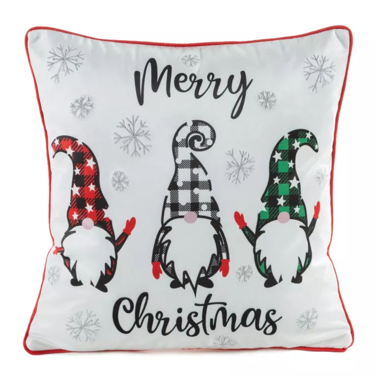 Poszewka na poduszkę 45x45 cm welwetowa świąteczna zdobiona uroczym nadrukiem biało, czerwona GERDA Eurofirany