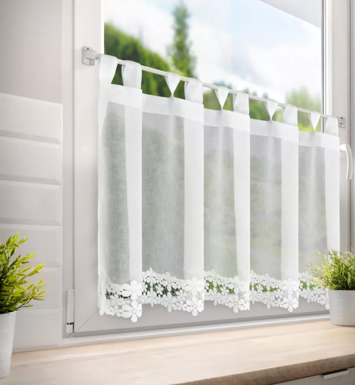 Zazdrostka biała z etaminy zdobiona haftowaną gipiurą 70x150 cm szelki - KAJA Eurofirany