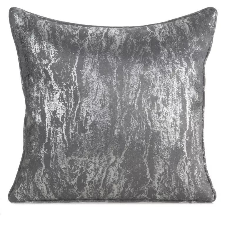 Poszewka na poduszkę 45x45 cm z przecieranym błyszczącym nadrukiem stalowo, srebrna ELISE Eurofirany