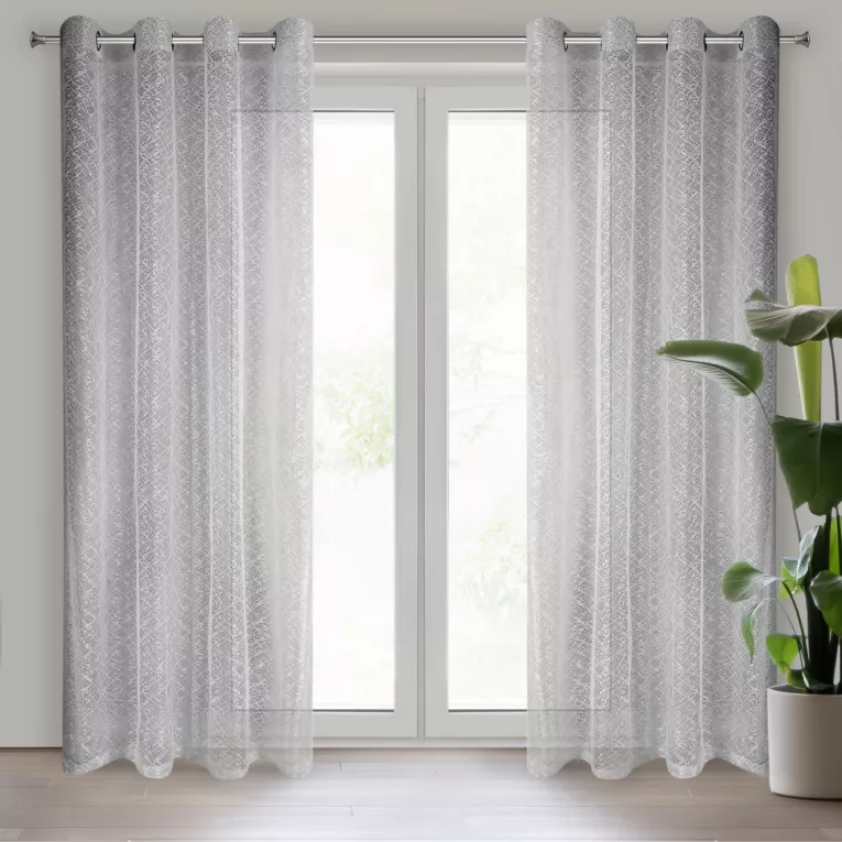 Firana srebrna o strukturze pajęczej sieci 140x250 cm przelotka AMANDA Eurofirany