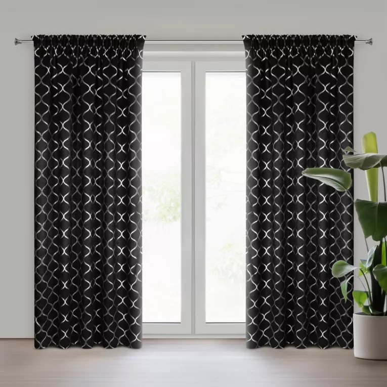 Zasłona czarno, srebrzysta zaciemniająca 140x270 cm taśma MILI Eurofirany