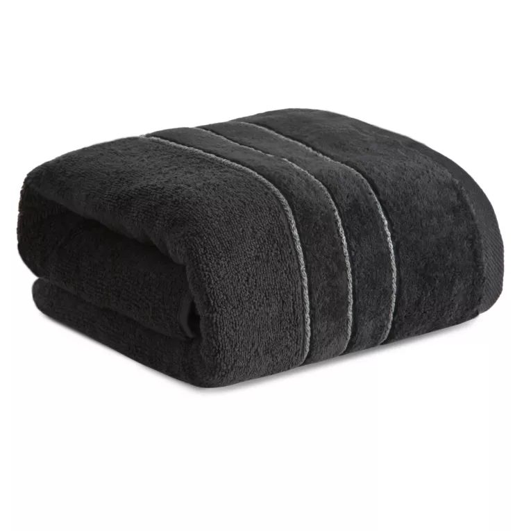 Ręcznik kąpielowy 70x140 cm bawełniany kolor czarny z welwetową bordiurą i kontrastującymi paseczkami 500 g/m2 SIBEL Eurofirany