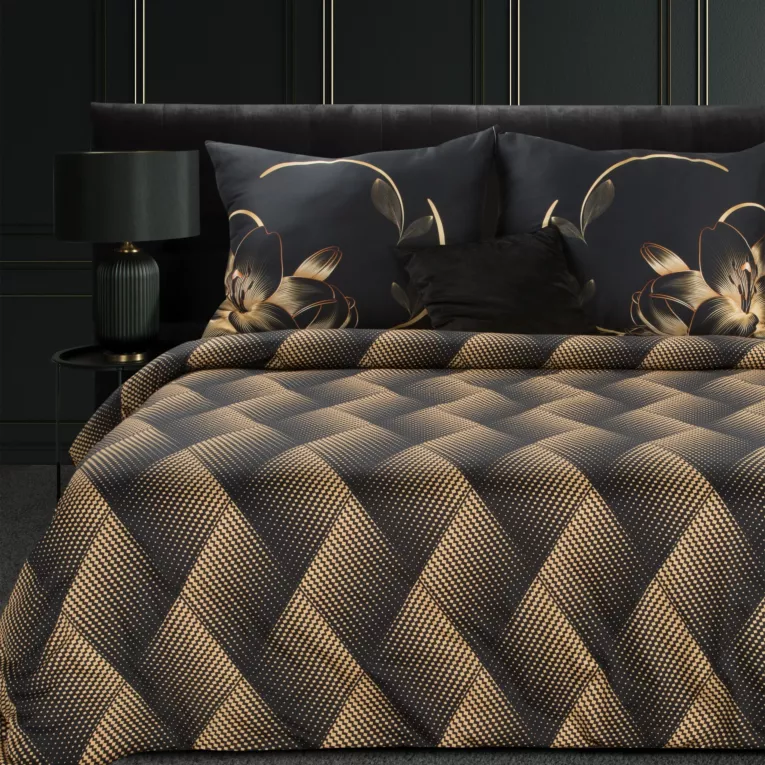 Pościel 160x200 cm z makosatyny bawełnianej kolor czarny, złoty z geometrycznym wzorem VICTORIA 12 Limited Collection Eurofirany