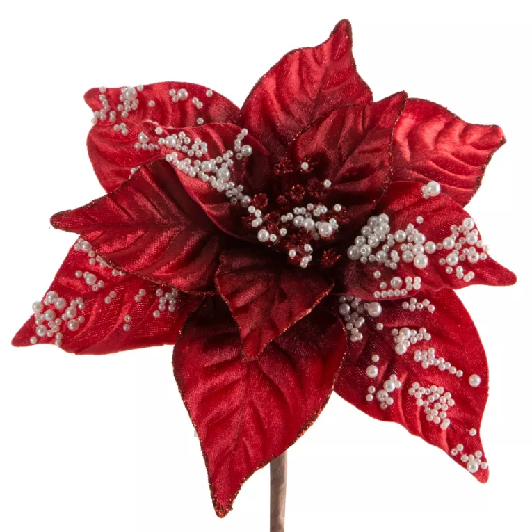 Kwiat świąteczny z welwetowej tkaniny i z dodatkiem perełek Eurofirany