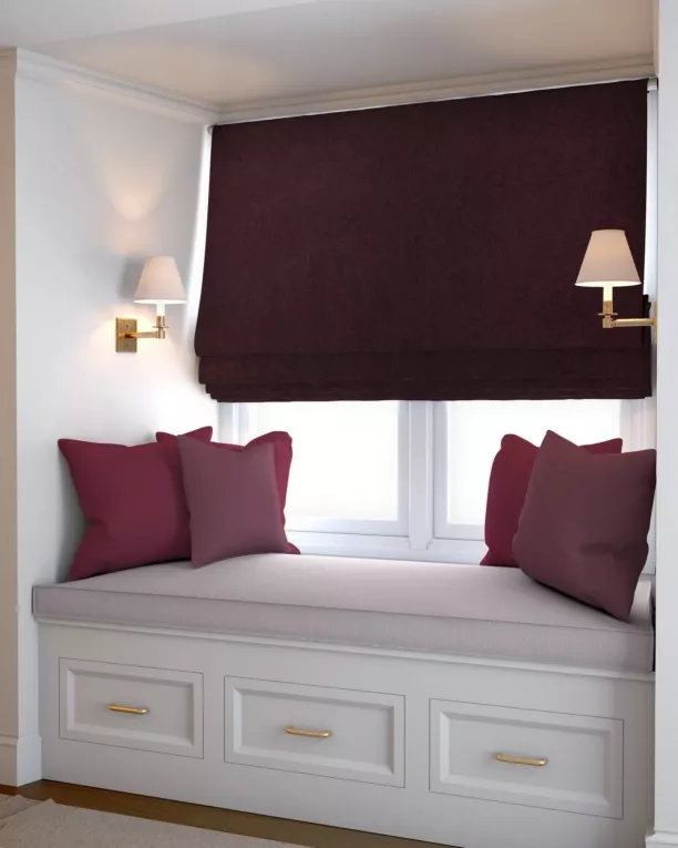 Roleta rzymska DORA - HIT burgundowa z miękkiej tkaniny o welurowej strukturze