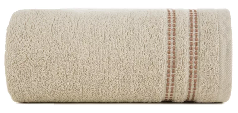 Ręcznik kąpielowy 50x90 cm bawełniany kolor beżowy z subtelną bordiurą w paseczki 500 g/m2 ALLY Eurofirany