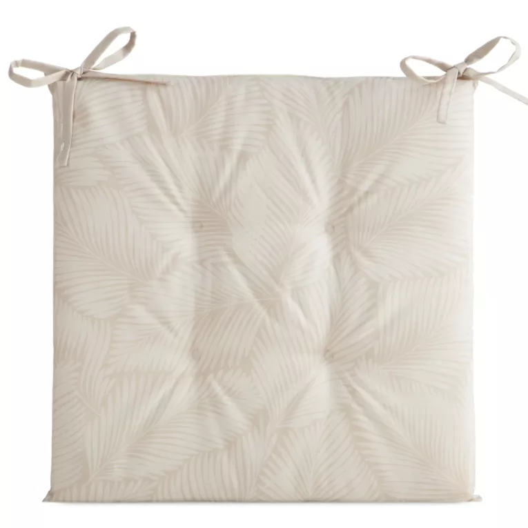 Poduszka na krzesło 43 x 43 cm wodoodporna beżowo, biała zdobione motywem palmowych liści GARDEN Eurofirany