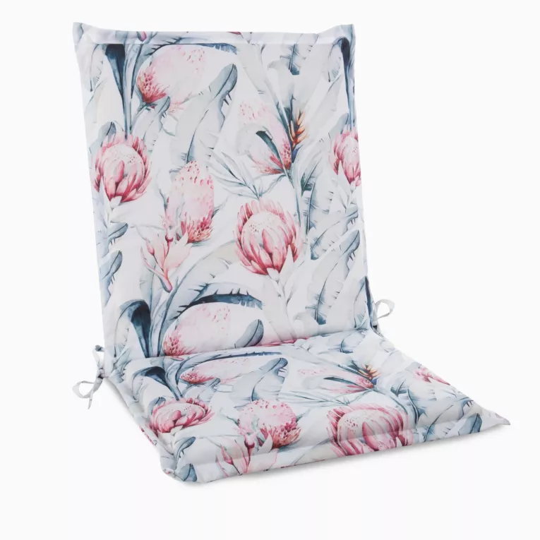 Poduszka na krzesło 45 x 90 x 3 cm wodoodporna biało, niebieska zdobiona roślinnym wzorem GARDEN Eurofirany