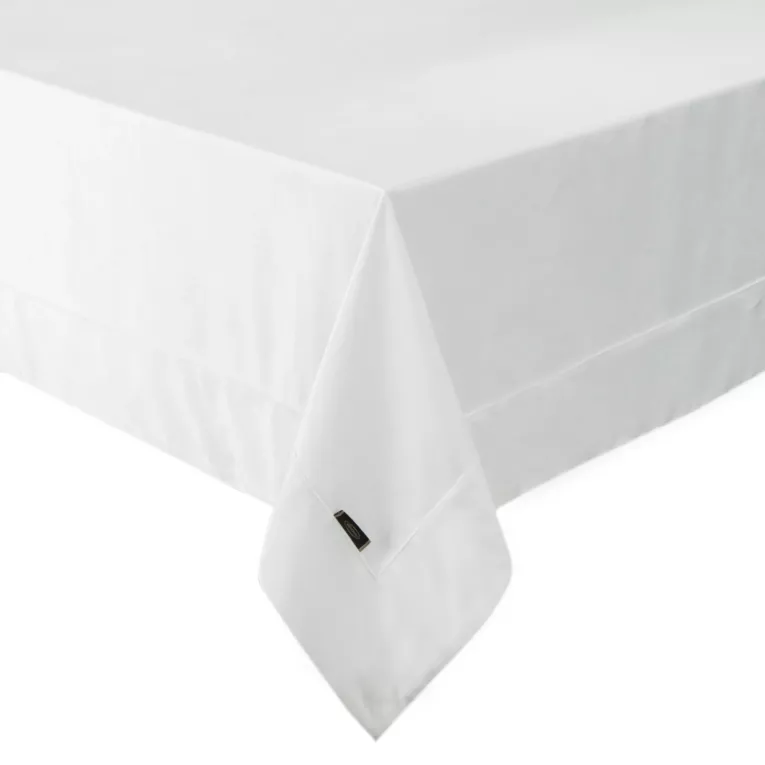 Obrus biały 145x220 cm z welwetowy VELVET z ozdobną listwą