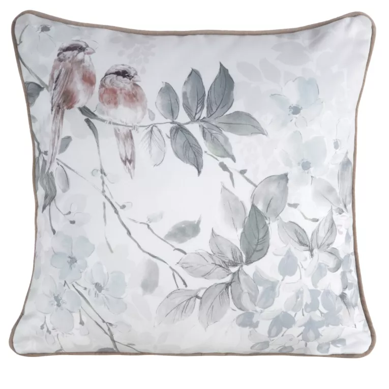 Poszewka na poduszkę dwustronna 45x45 cm welwetowa z motywem roślinnym z wypustką na brzegach zielono, beżowa EVITA EUROFIRANY PREMIUM