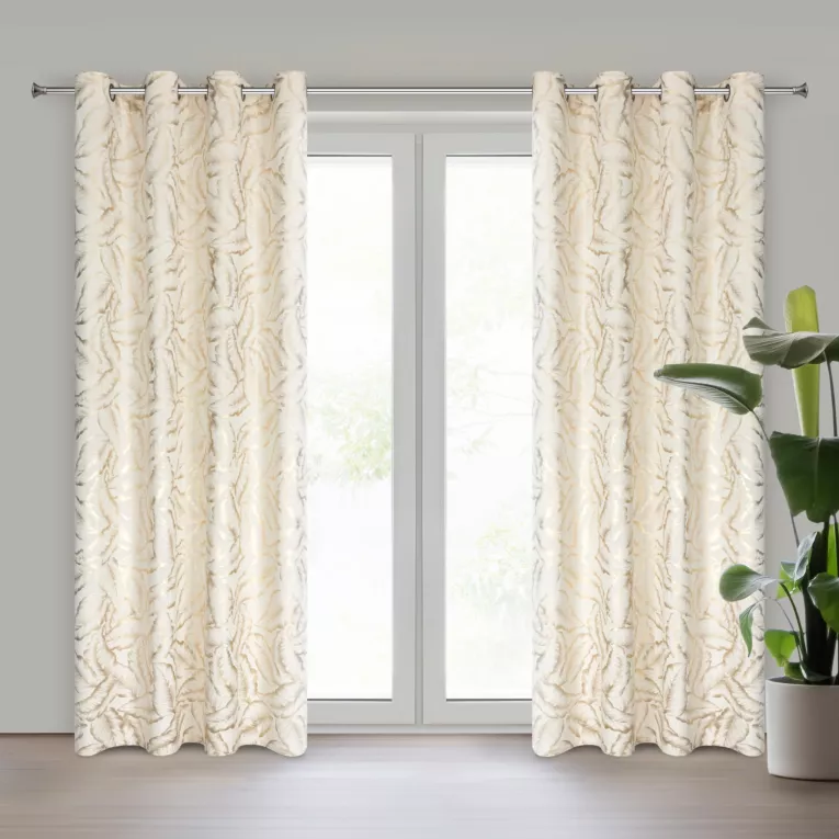 Zasłona kremowo, szampańska z błyszczącym nadrukiem z welwetu 140x250 cm przelotka MILENA Eurofirany