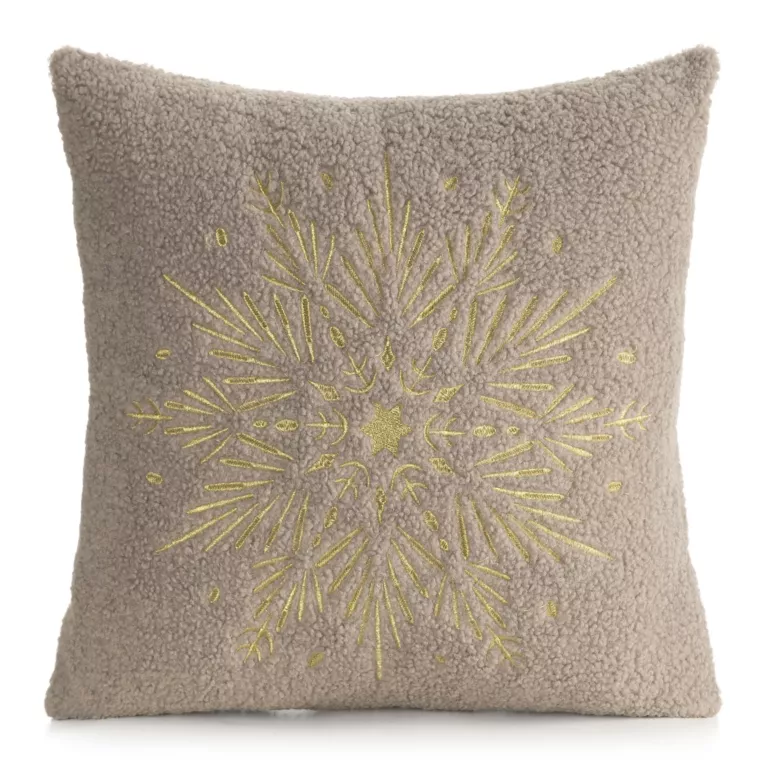 Poszewka na poduszkę 45x45 cm z tkaniny typu bukla zdobiona haftowaną gwiazdą beżowo, szampańska Eurofirany
