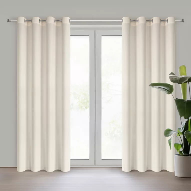 Zasłona kremowej z matowej tkaniny z widocznym naturalnym splotem 140x250 cm przelotka - ADELINA Eurofirany