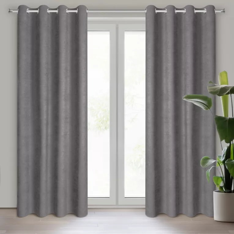 Zasłona grafitowa z tkaniny welurowej 560x220 cm przelotka - Dora Eurofirany