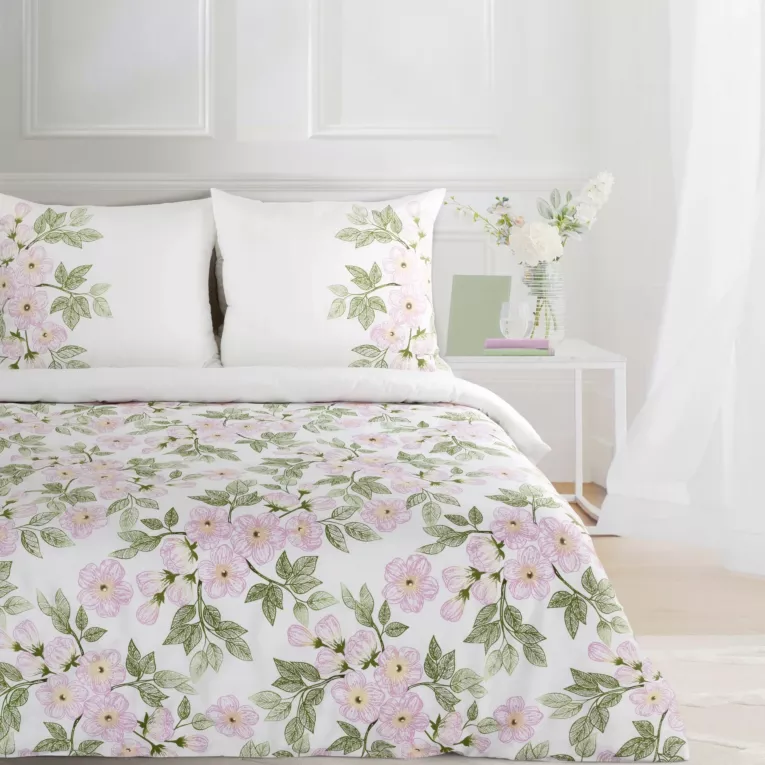 Pościel 160x200  cm bawełniana kolor biały, różowy z wzorem kwiatowym NIKA 44 Eurofirany