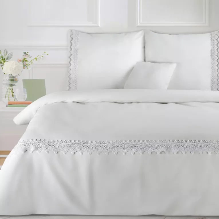 LANA 6 BIAŁA BAWEŁNIANA POŚCIEL ZDOBIONA KORONKĄ 160x200 cm EUROFIRANY