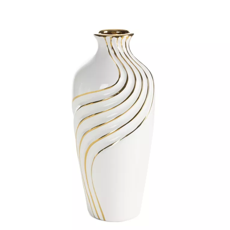 Wazon dekoracyjny biało, złoty zdobiony subtelnymi liniami 12x28 cm ESTELA Eurofirany