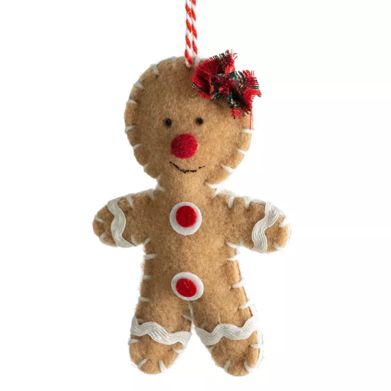 Zawieszka choinkowa z filcu w kształcie ludzika z piernika czerwono-brązowa 12 cm Eurofirany