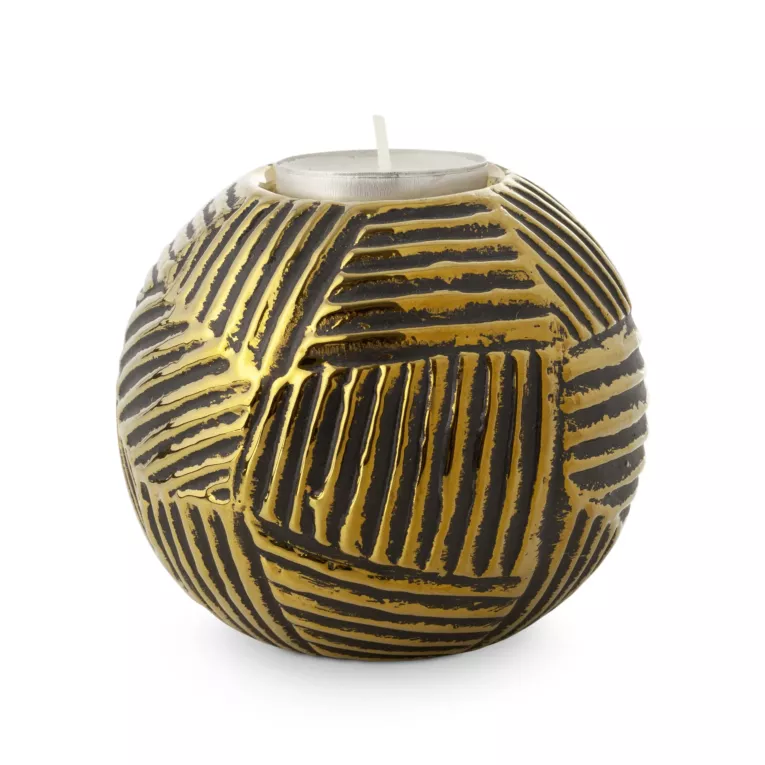 EMMI CZARNY ŚWIECZNIK DEKORACYJNY W KSZTAŁCIE KULI ZE ZŁOTYM WZOREM NA TEA LIGHT 10x9 cm EUROFIRANY