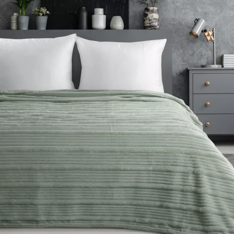 Koc 150x200 cm szałwiowy, typu flano z wzorem 3D NINA Eurofirany