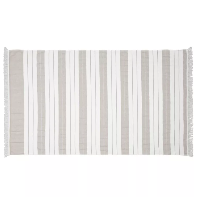 Ręcznik plażowy 90x170 cm bawełniany kolor biały,beżowy z nadrukiem kontrastujących paseczków i frędzli 350 g/m2 MILOS Eurofirany