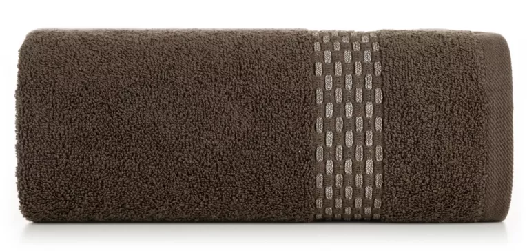 Ręcznik kąpielowy 70x140 cm bawełniany kolor brązowy z przeplataną bordiurą 500 g/m2 RIVA Eurofirany